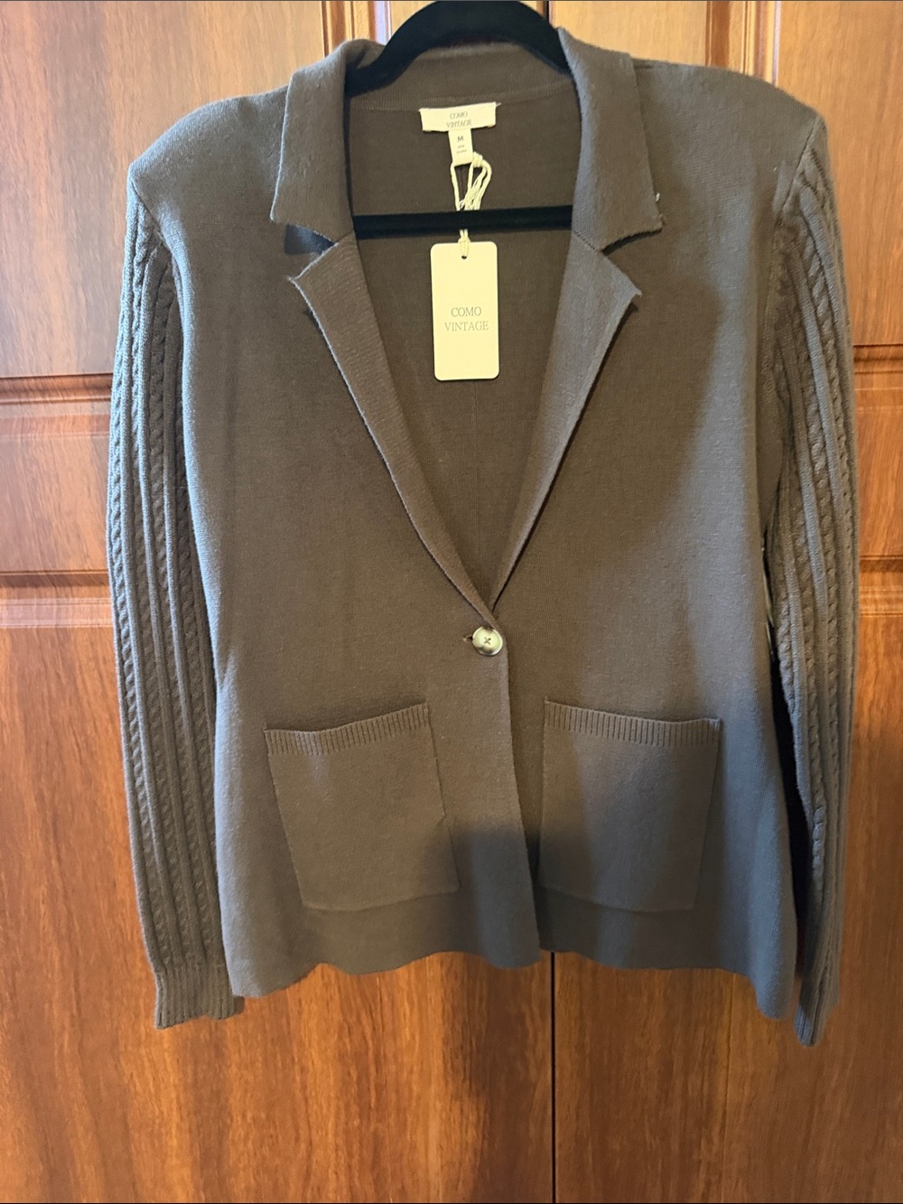 Como Vintage Brown Knit Blazer with Cable-Trim Sleeves NWT